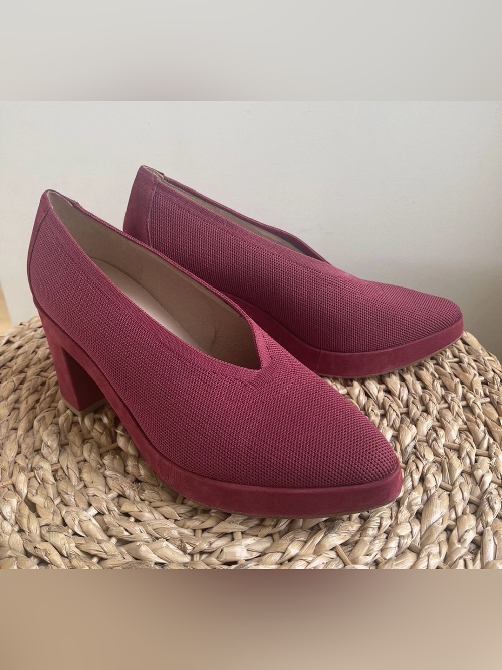 Eileen Fisher Burgundy Textured Low Block Heel Pumps